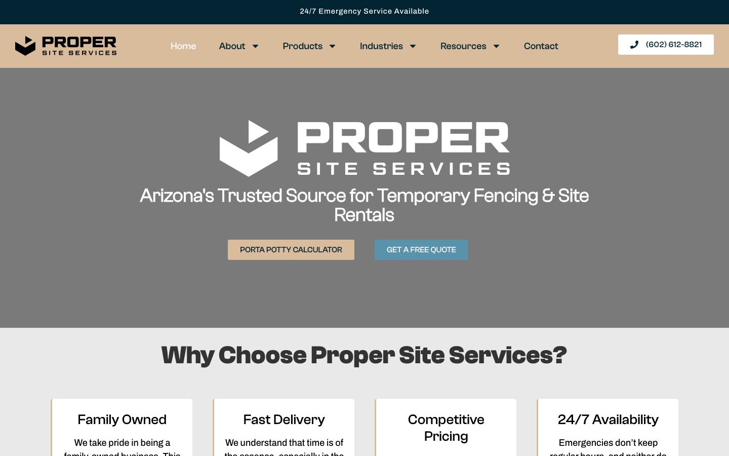 Proper Site Services website screenshot
